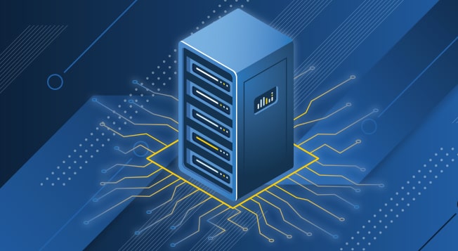 a vector graphic of a server with data lines coming from it